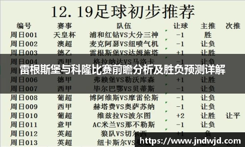 雷根斯堡与科隆比赛前瞻分析及胜负预测详解